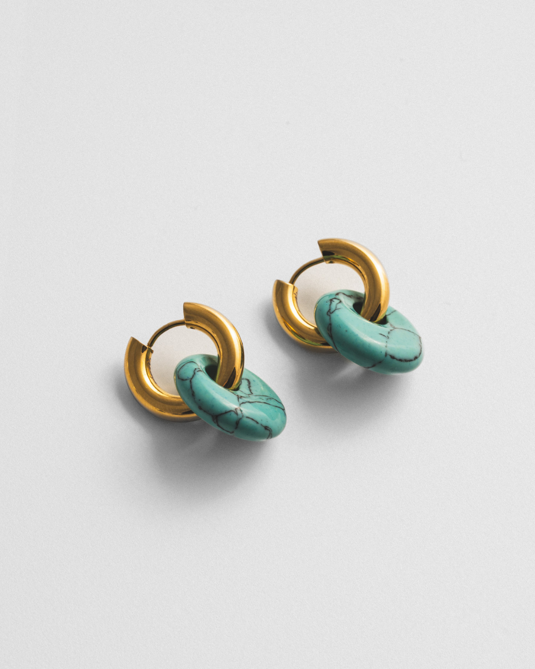 Turquoise Doughnut Hoops - Gold