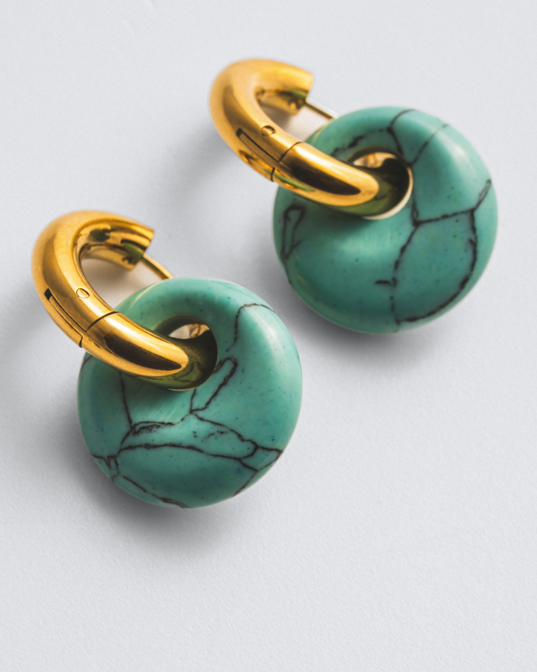Turquoise Doughnut Hoops - Gold
