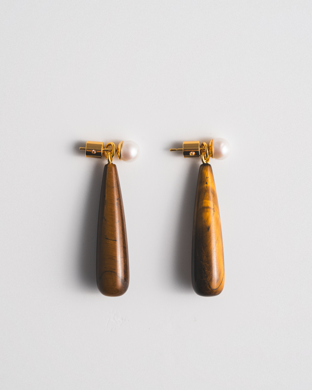 Pearl Studs & Tiger's Eye Ear Jacket