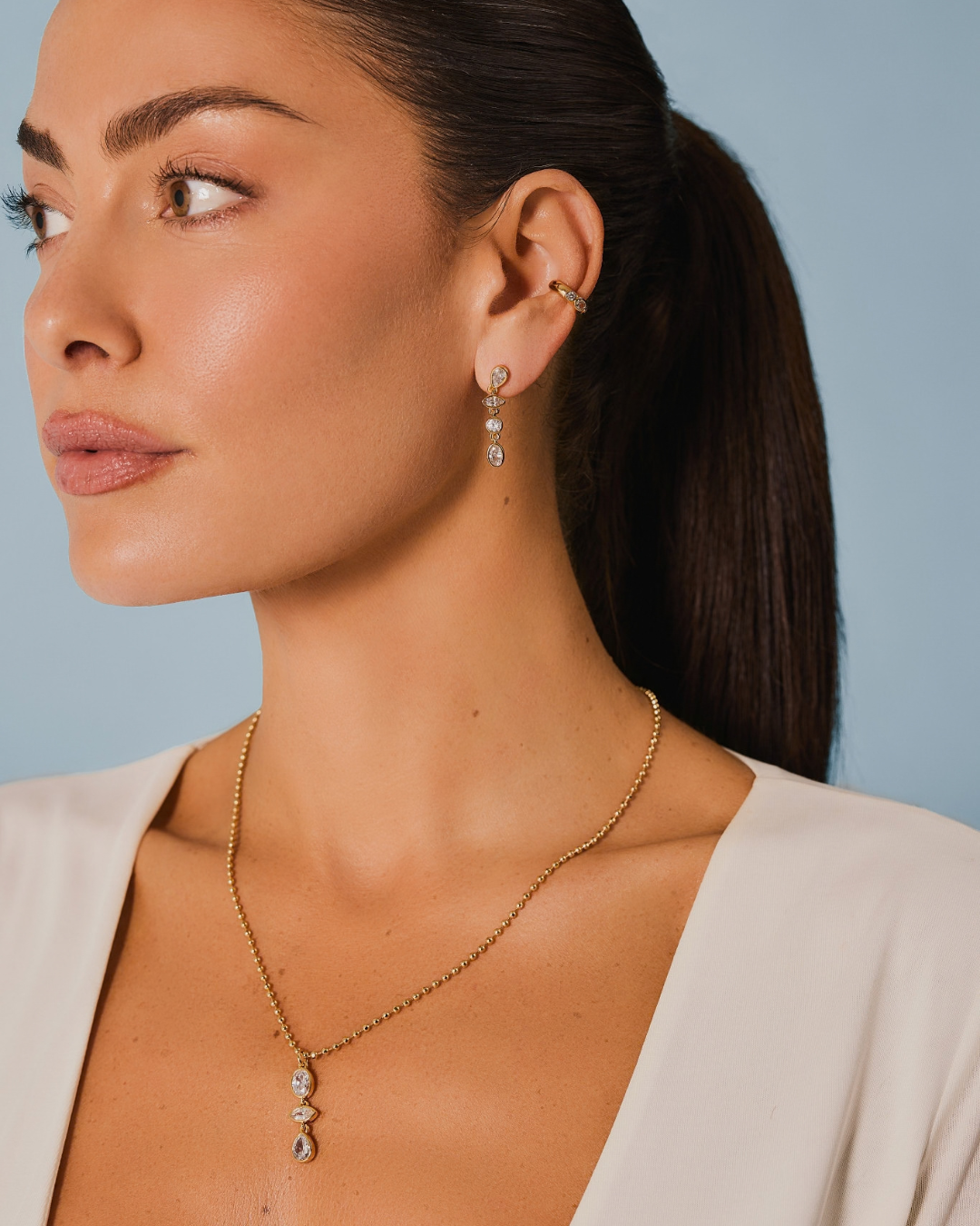 KG Multi-Bezel Drop Earrings