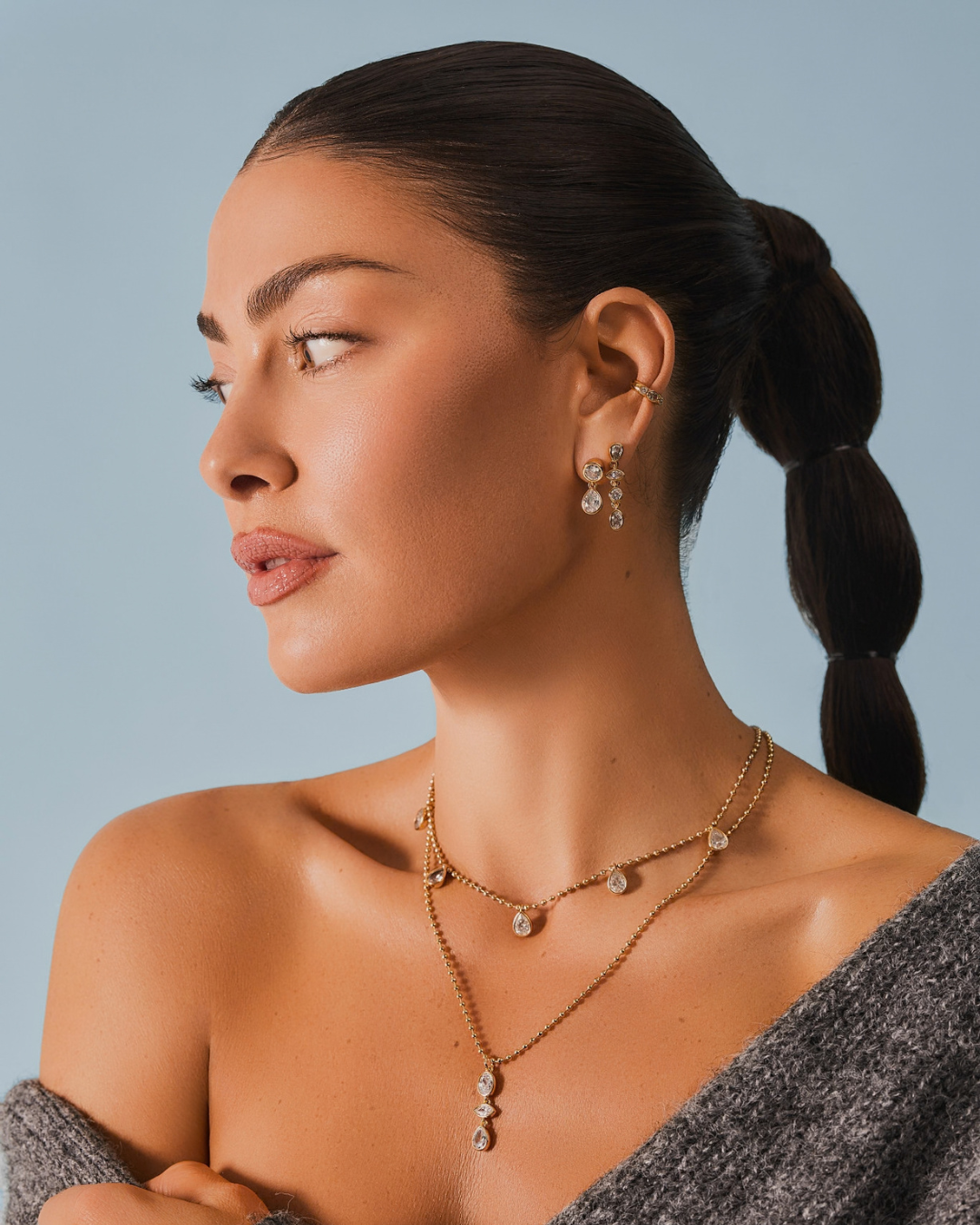 KG Multi-Bezel Drop Earrings