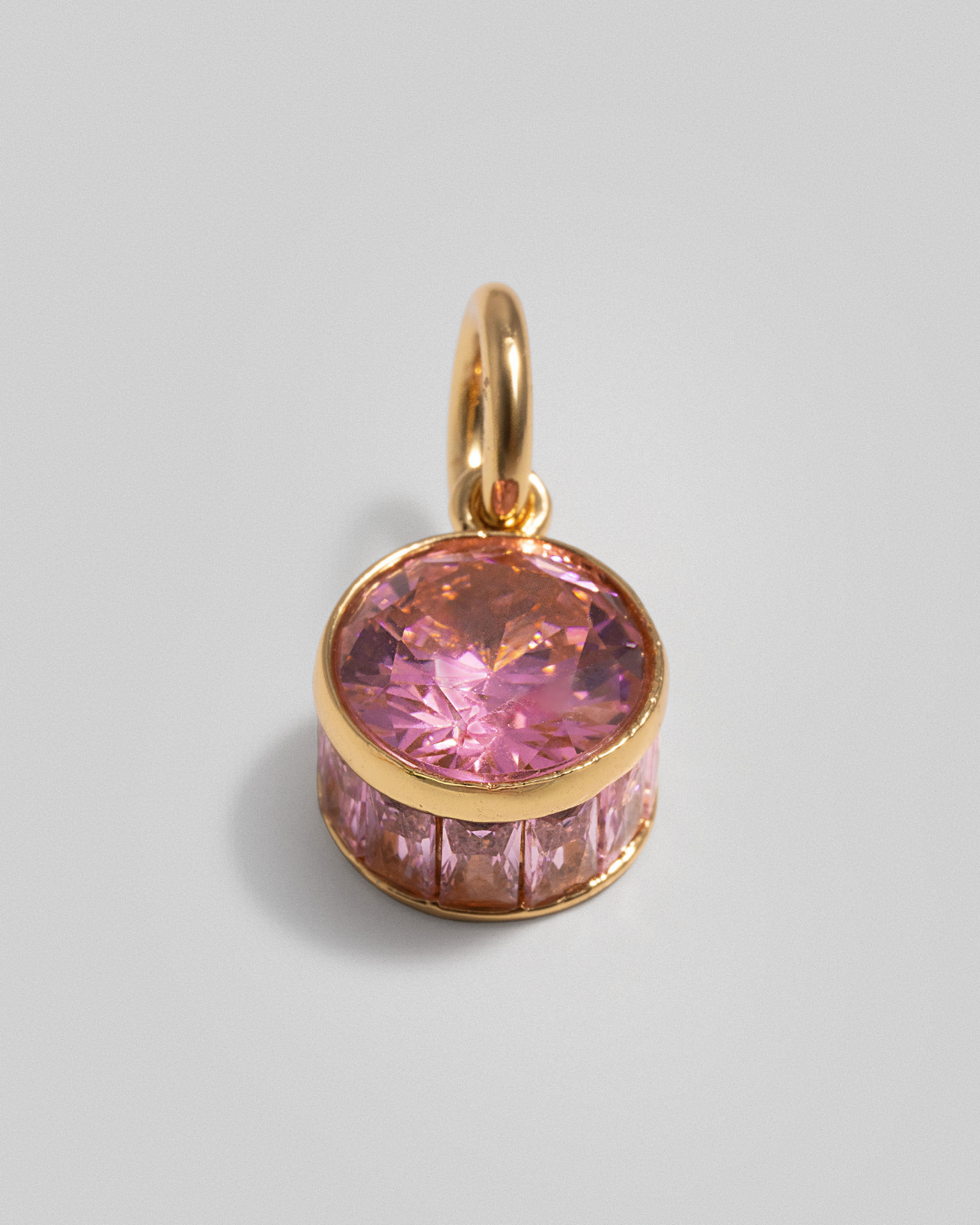 Pink Crystal Clear Charm - Gold