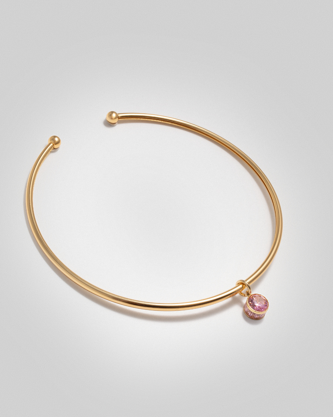 Pink Crystal Clear Choker - Gold