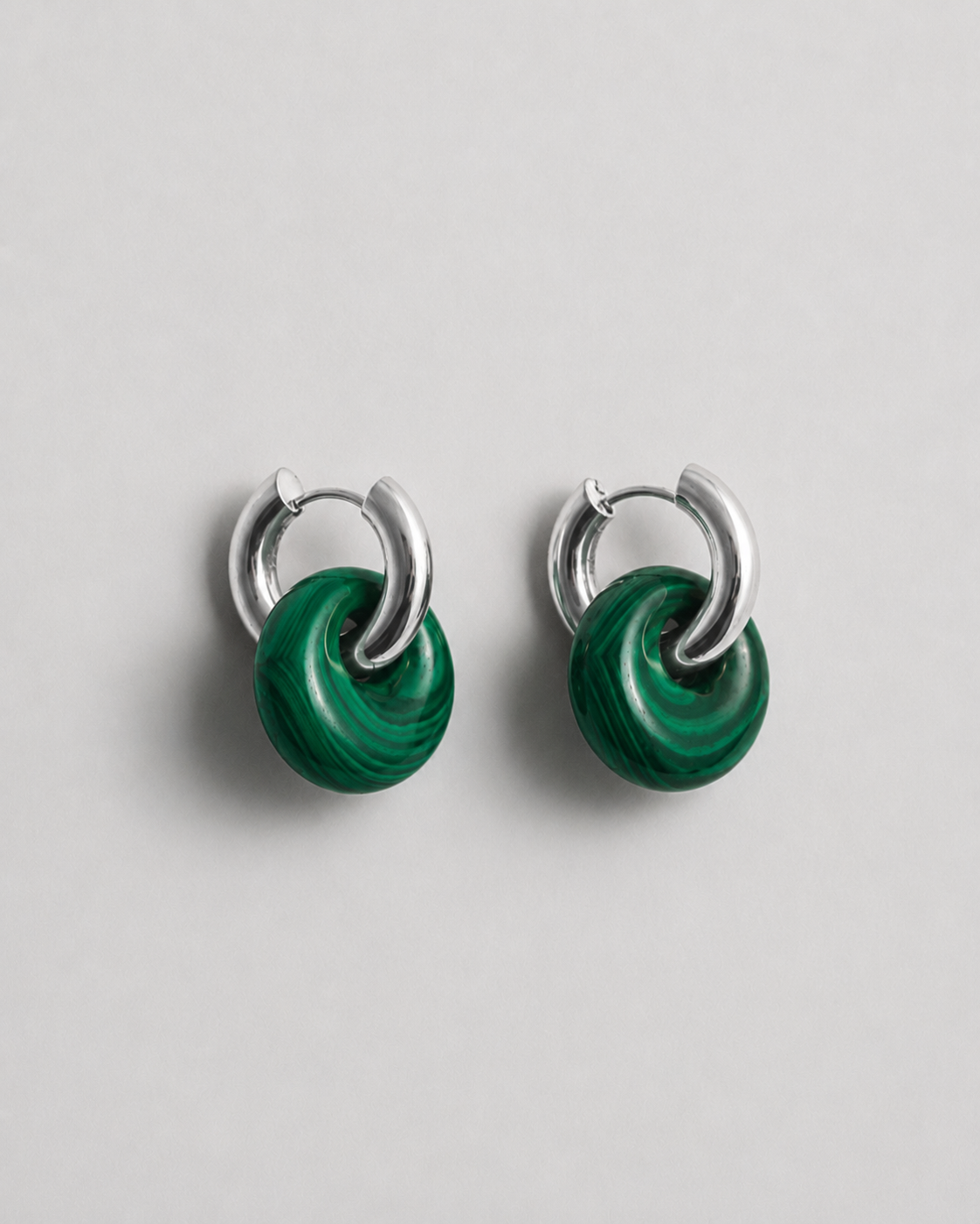 Malachite Doughnut Hoops - Silver