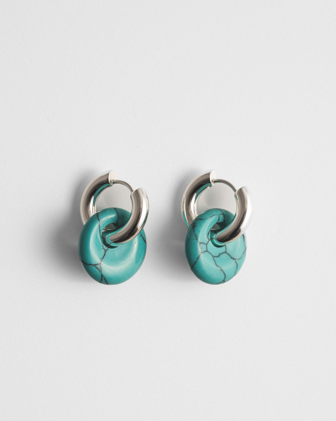 Turquoise Doughnut Hoops - Silver