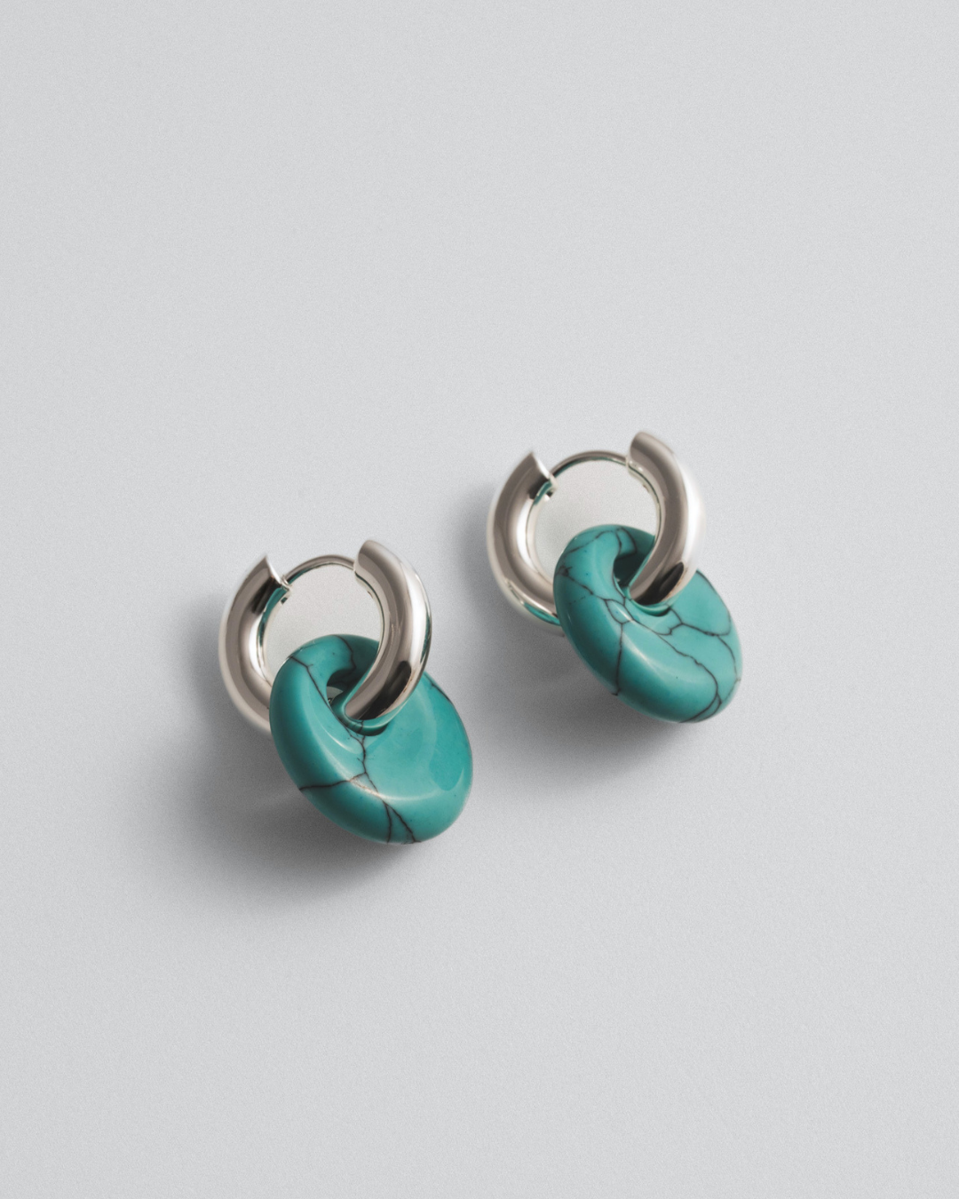 Turquoise Doughnut Hoops - Silver