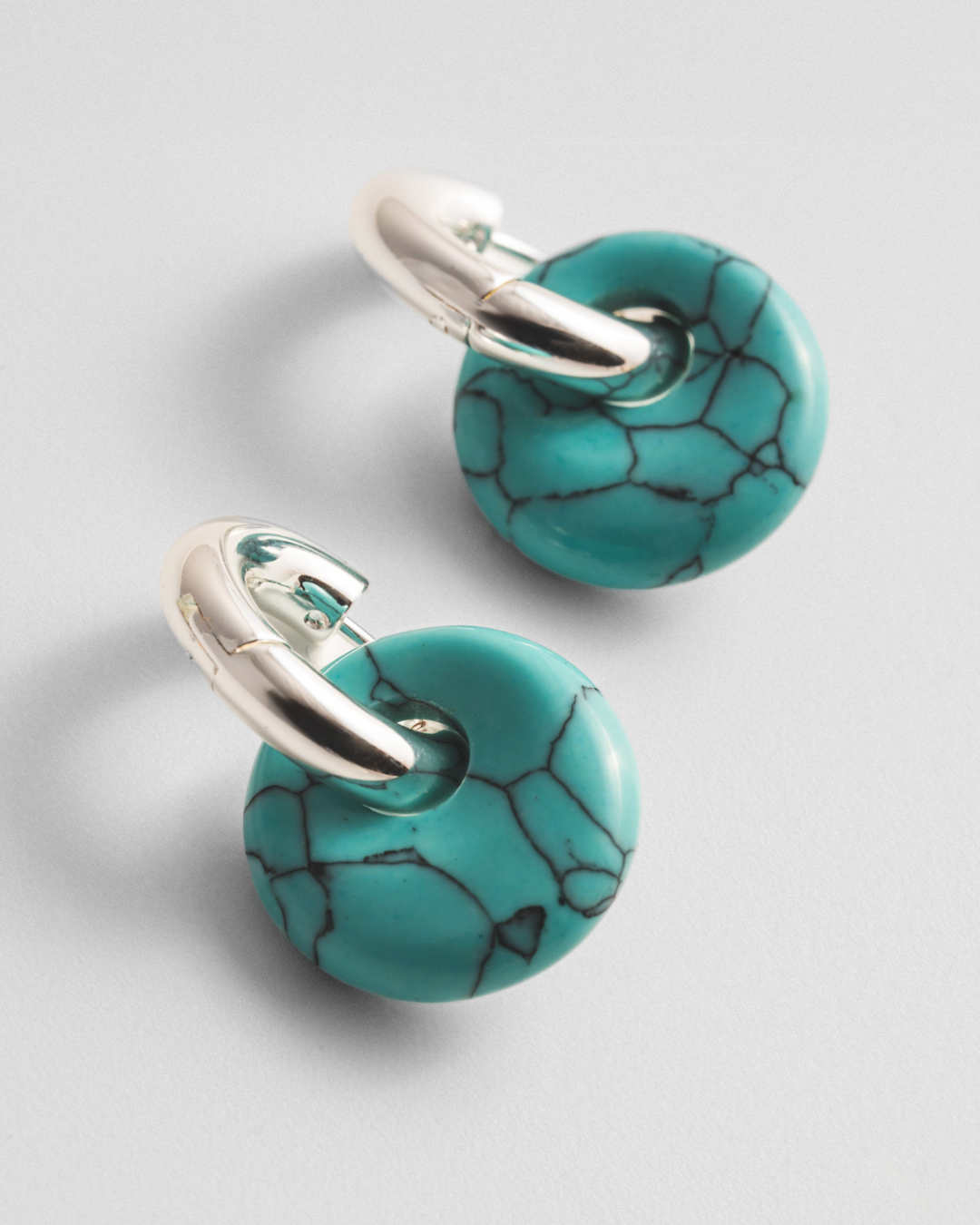 Turquoise Doughnut Hoops - Silver