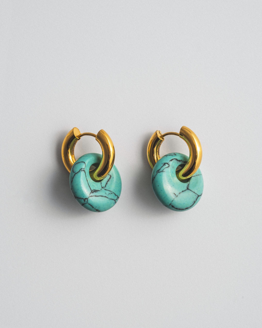 Turquoise Doughnut Hoops - Gold
