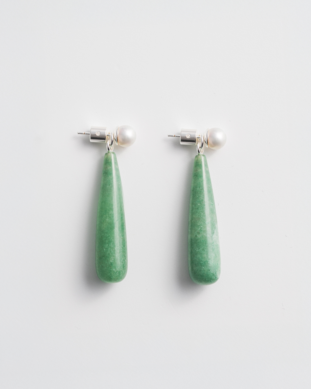Pearl Studs & Green Aventurine Ear Jacket