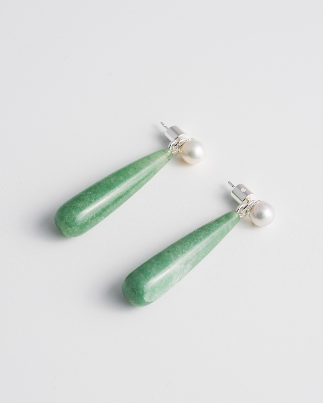 Pearl Studs & Green Aventurine Ear Jacket
