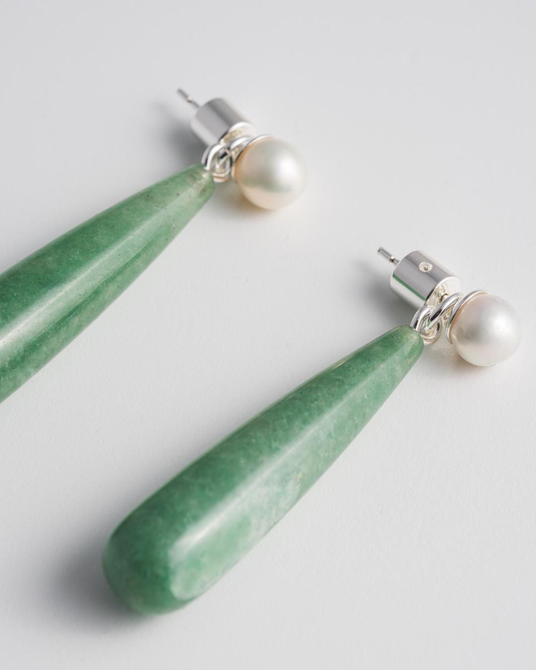 Pearl Studs & Green Aventurine Ear Jacket