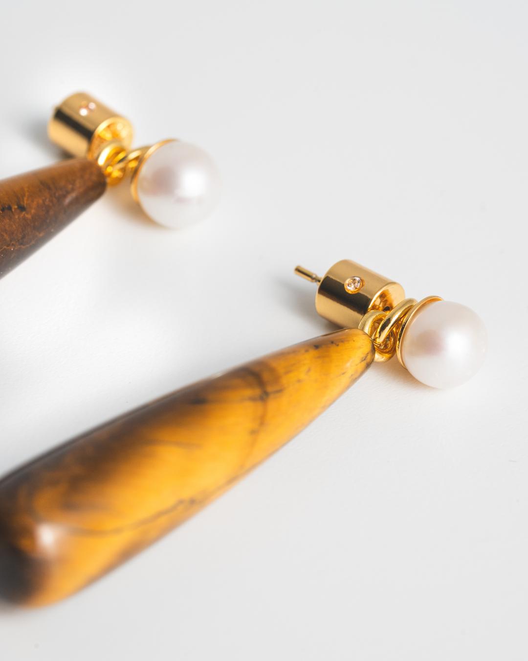 Pearl Studs & Tiger's Eye Ear Jacket