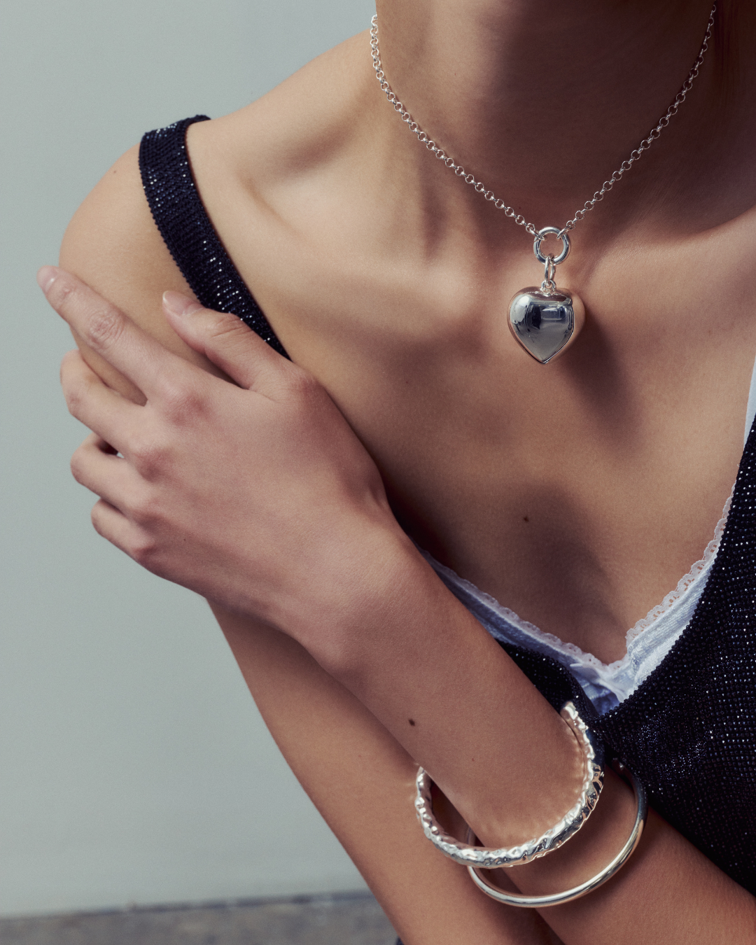 Bubble Heart Necklace - Silver