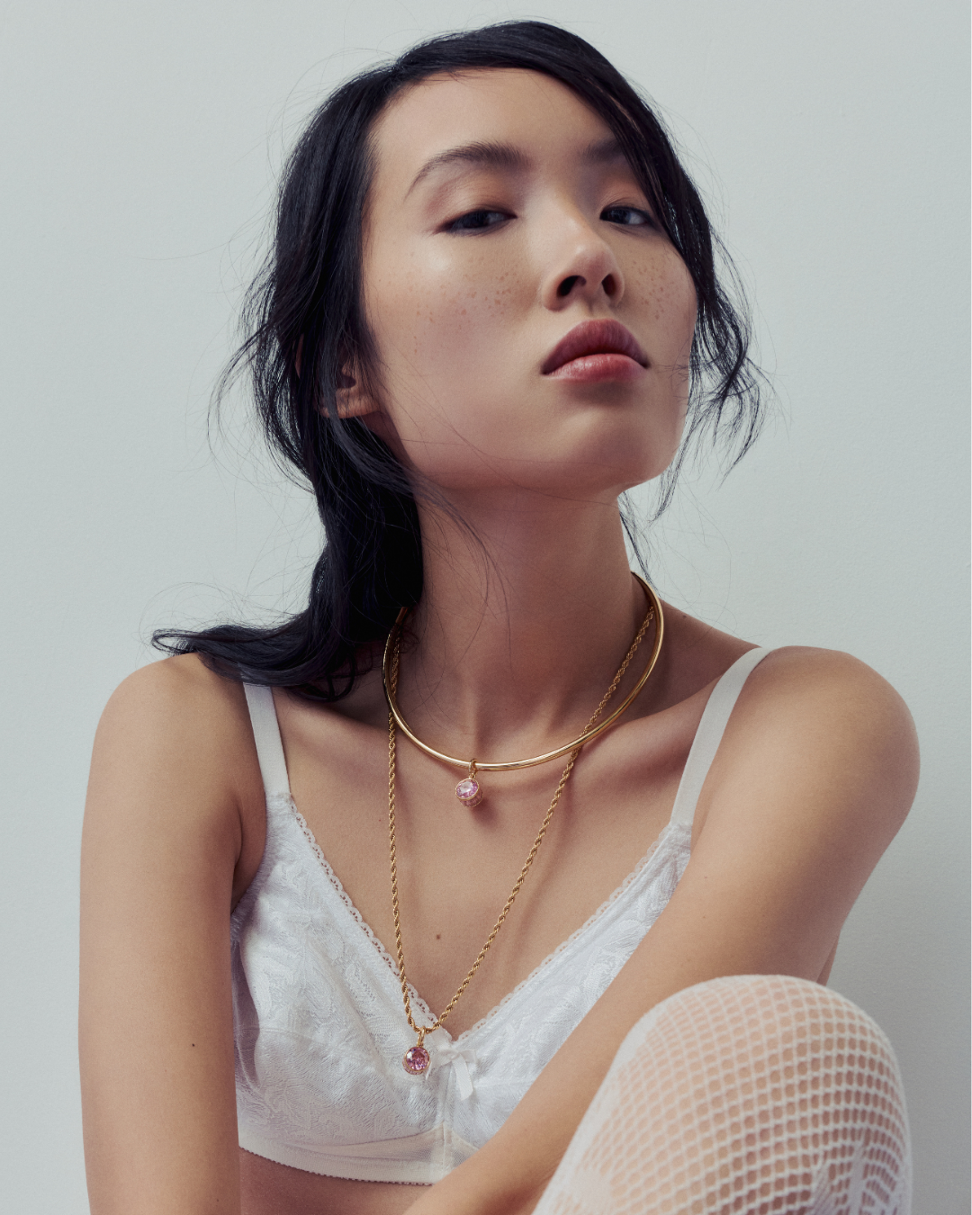 Pink Crystal Clear Choker - Gold