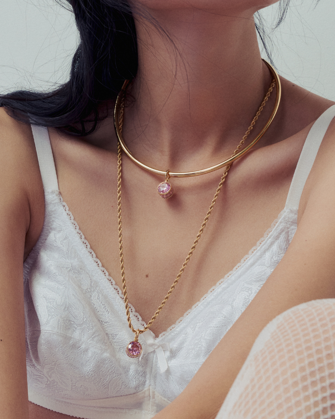 Pink Crystal Clear Charm - Gold