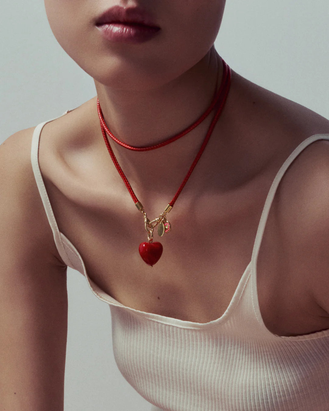 Red Cord Necklace With Candy Heart Charm