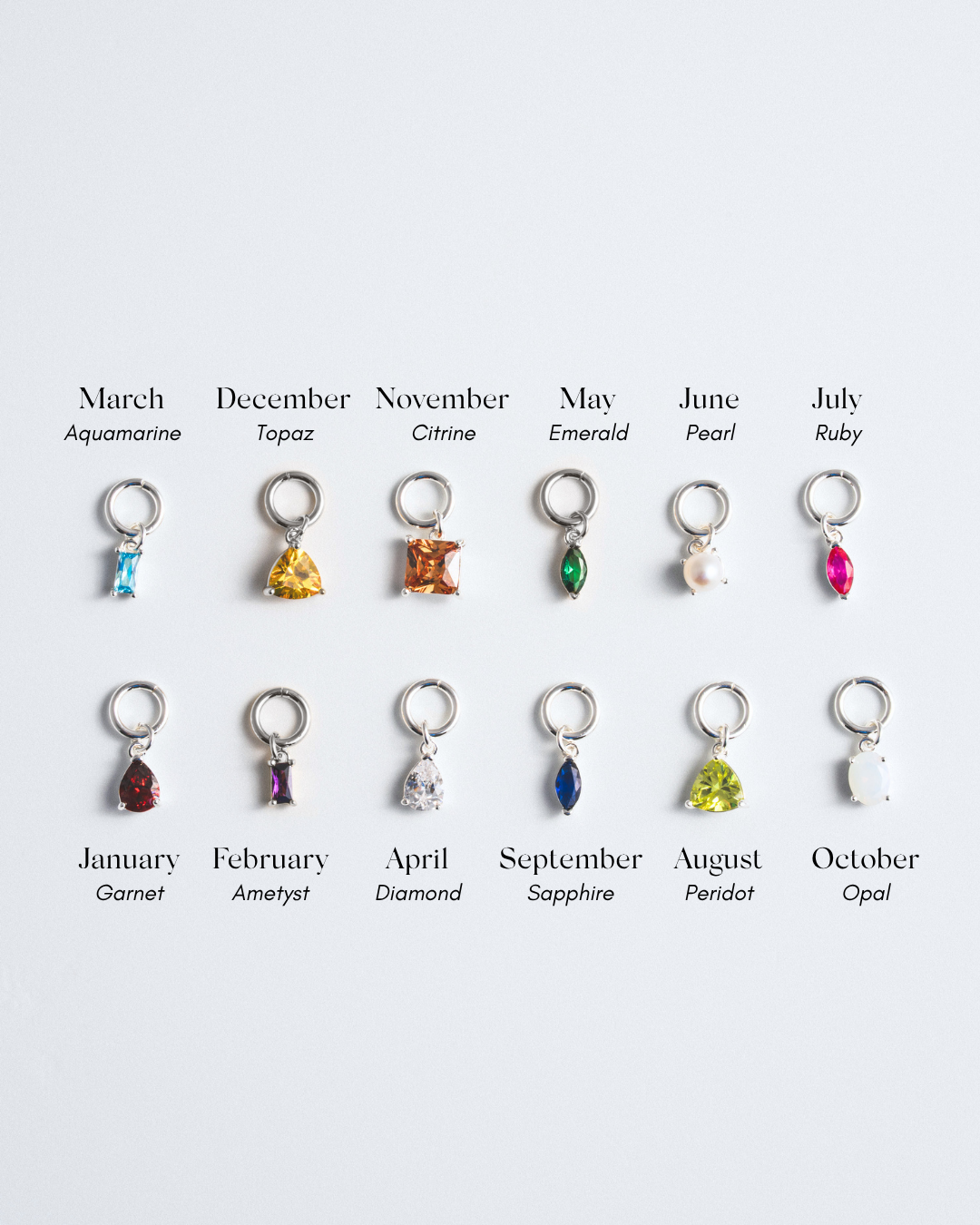 Birthstone Charm - Silver