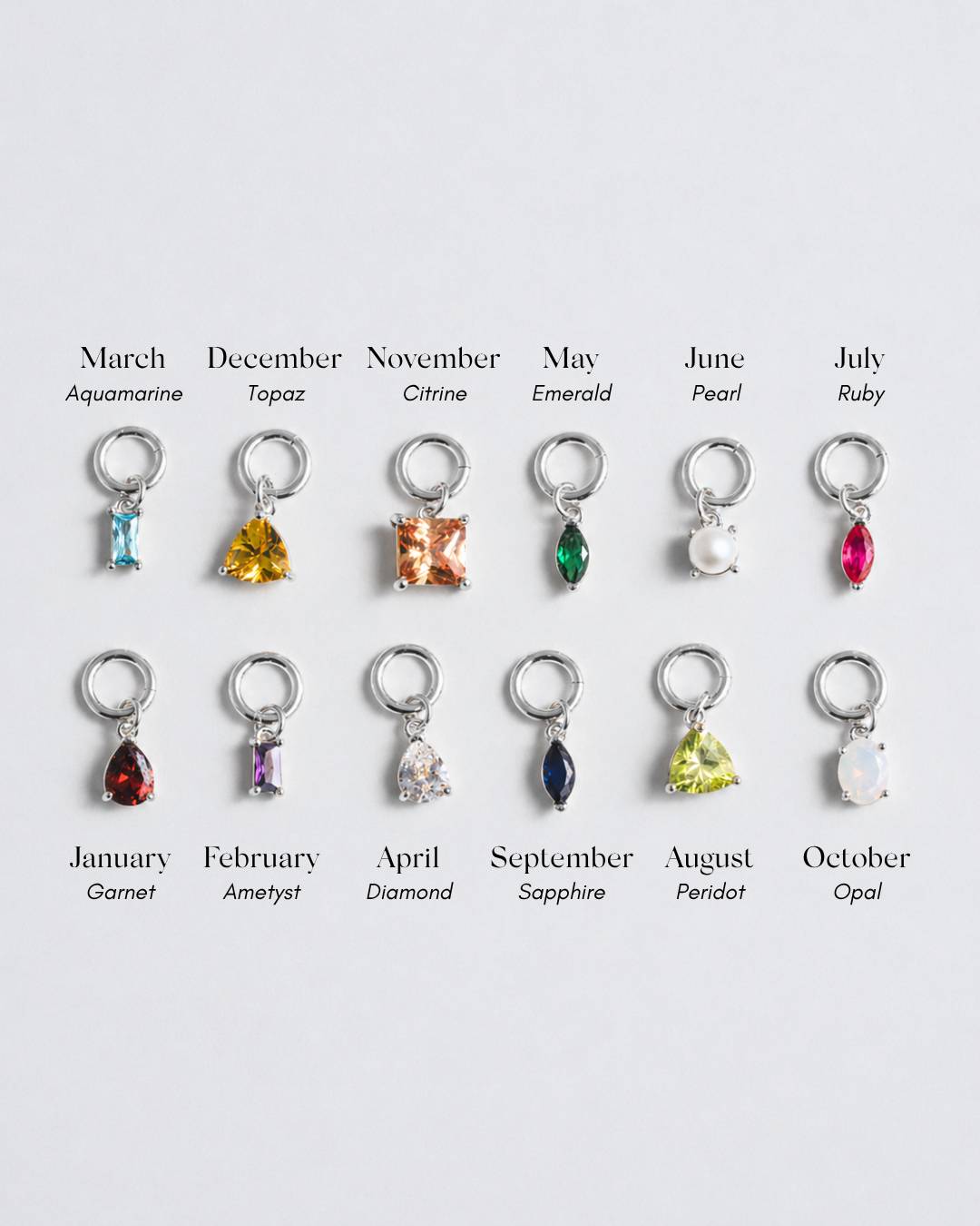 Birthstone Charm - Silver