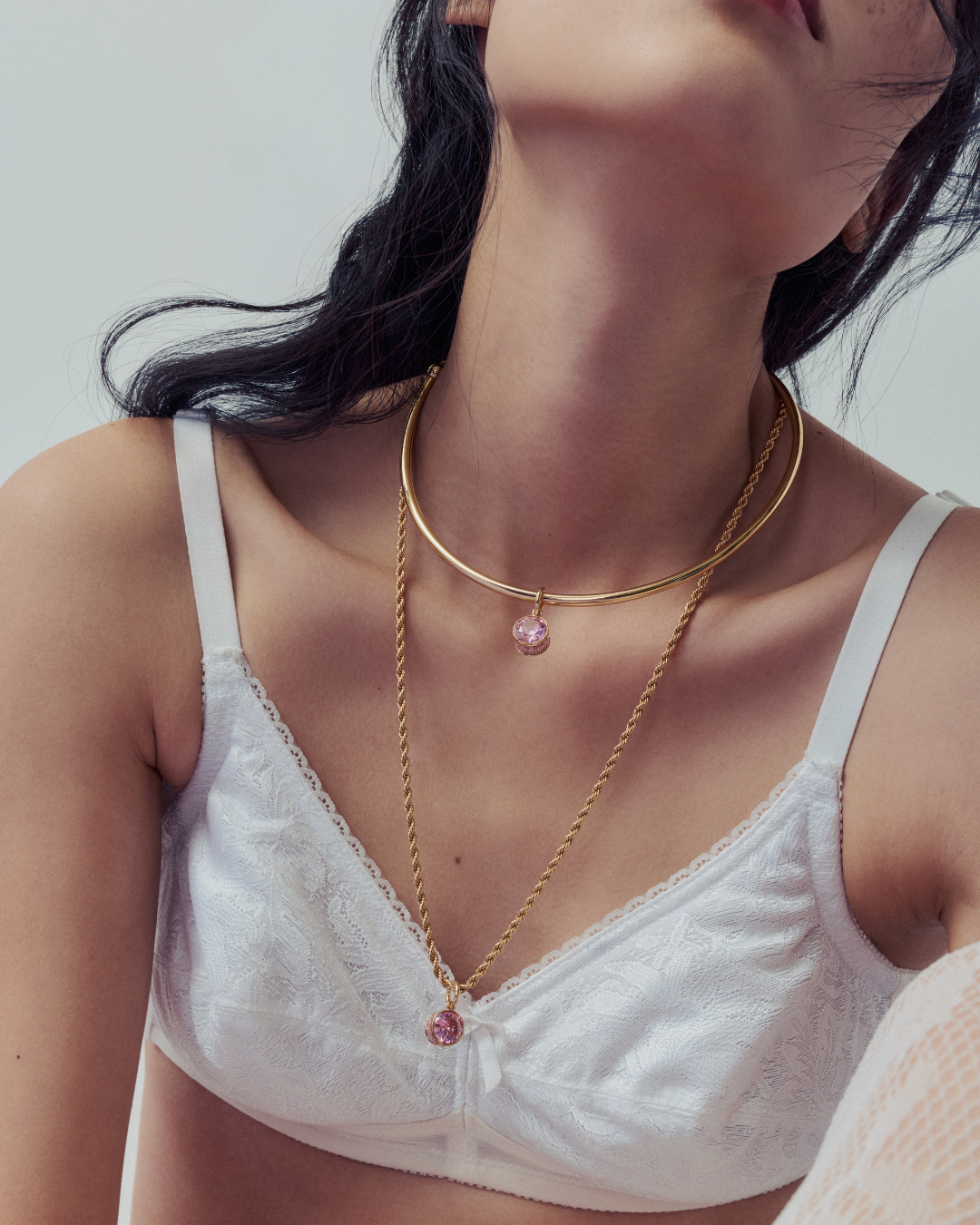 Pink Crystal Clear Choker - Gold