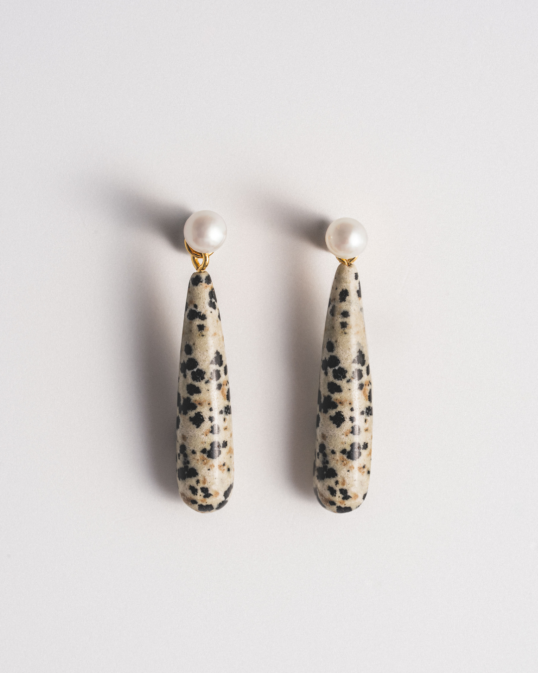 Pearl Studs & Dalmatian Jasper Ear Jacket