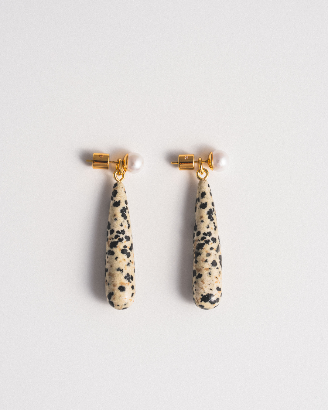 Pearl Studs & Dalmatian Jasper Ear Jacket