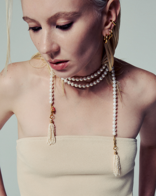 Wrap Around Pearl Necklace - Gold