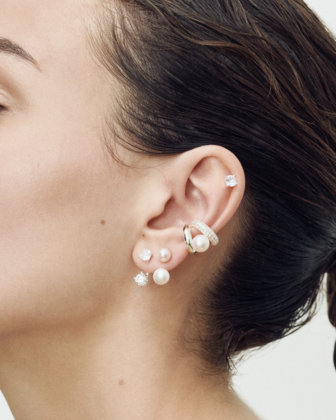 Mini Pearl Stud & Ear Jacket - Silver