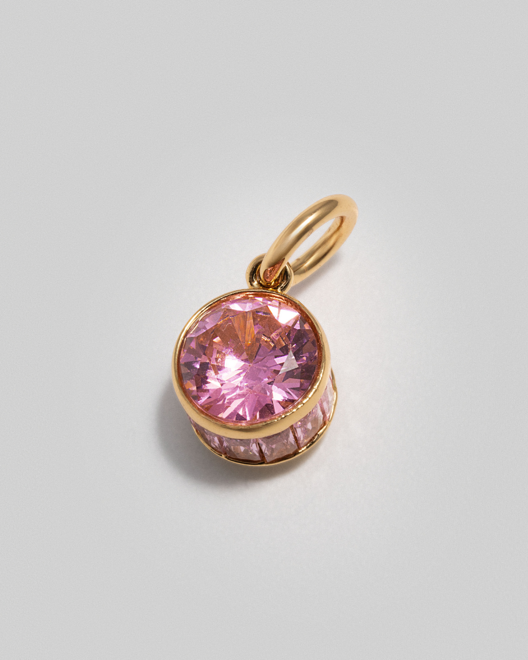 Pink Crystal Clear Charm - Gold