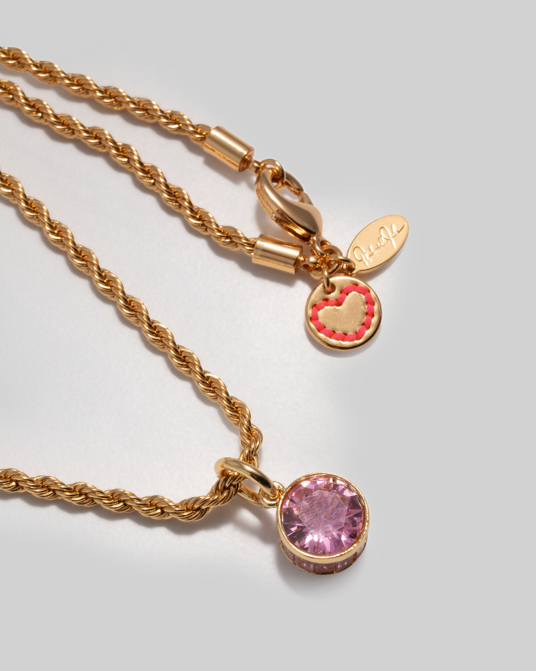 Pink Crystal Clear Charm - Gold