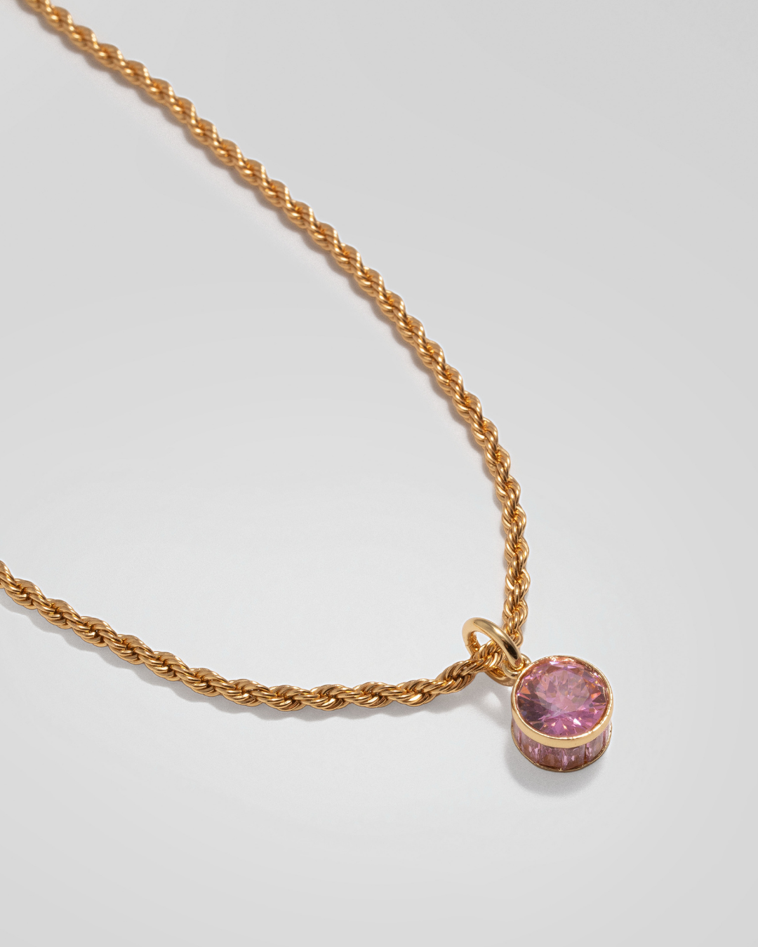 Pink Crystal Clear Necklace - Gold
