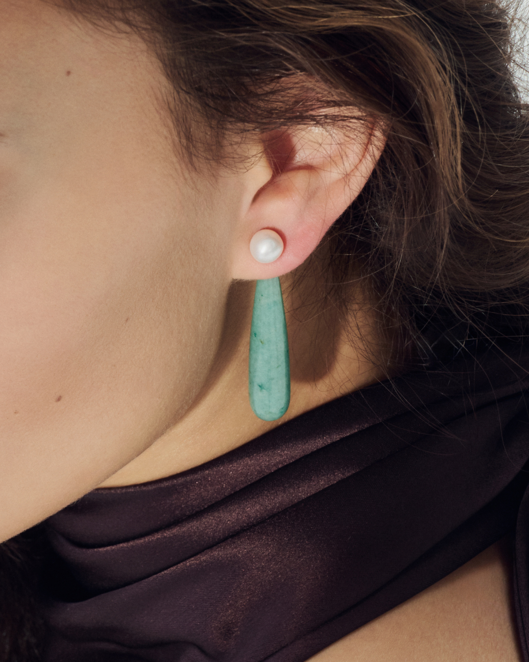 Pearl Studs & Green Aventurine Ear Jacket