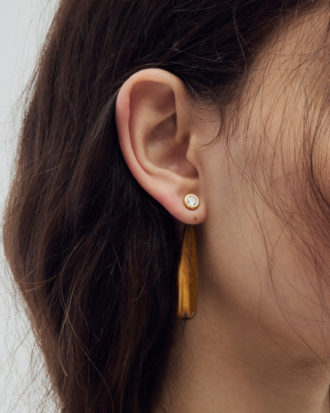 Bezel Studs & Tiger's Eye Ear Jacket