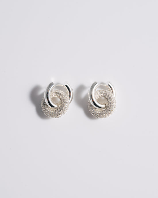 Mini Pave Doughnut Earrings - Silver