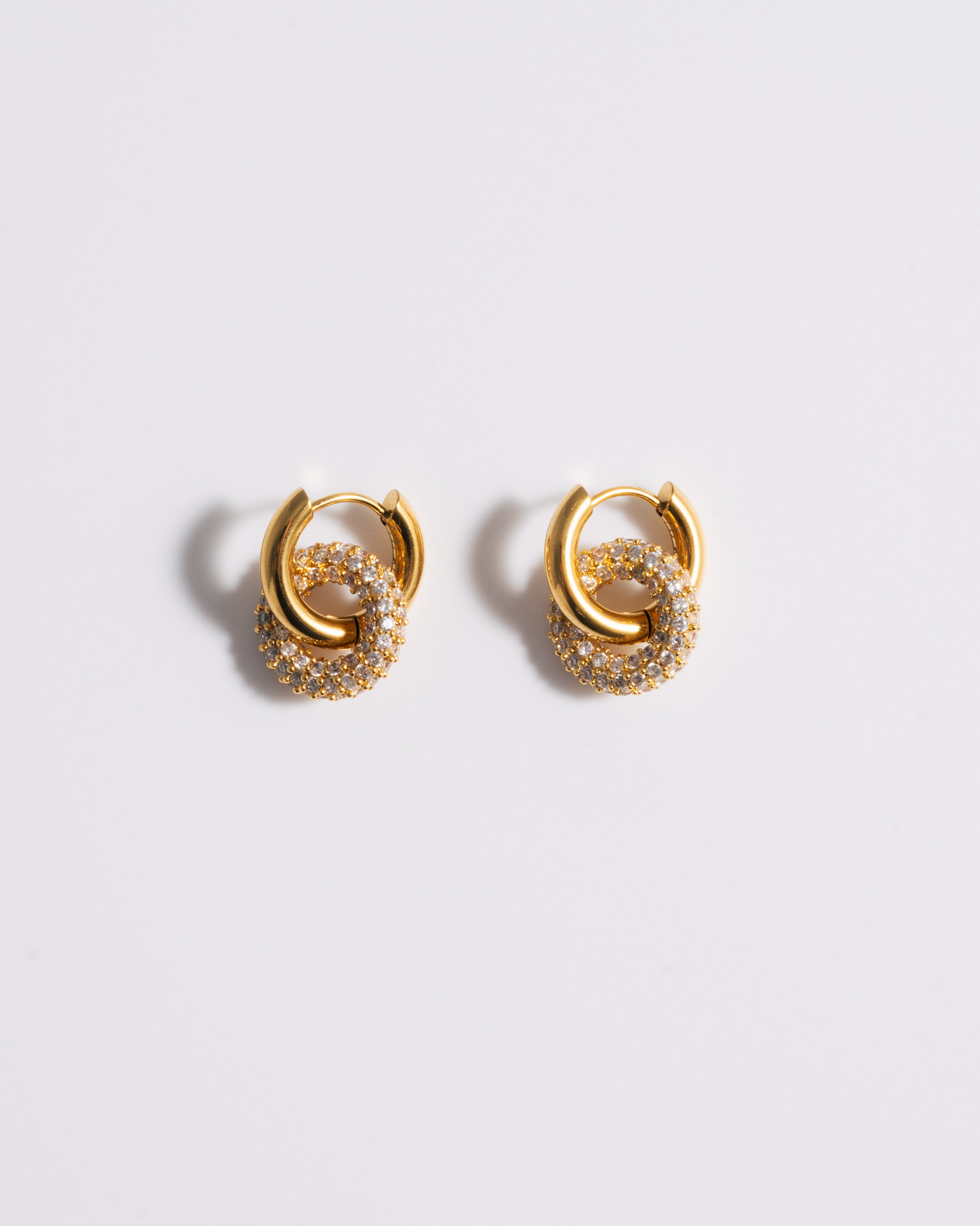 Mini Pave Doughnut Earrings - Gold