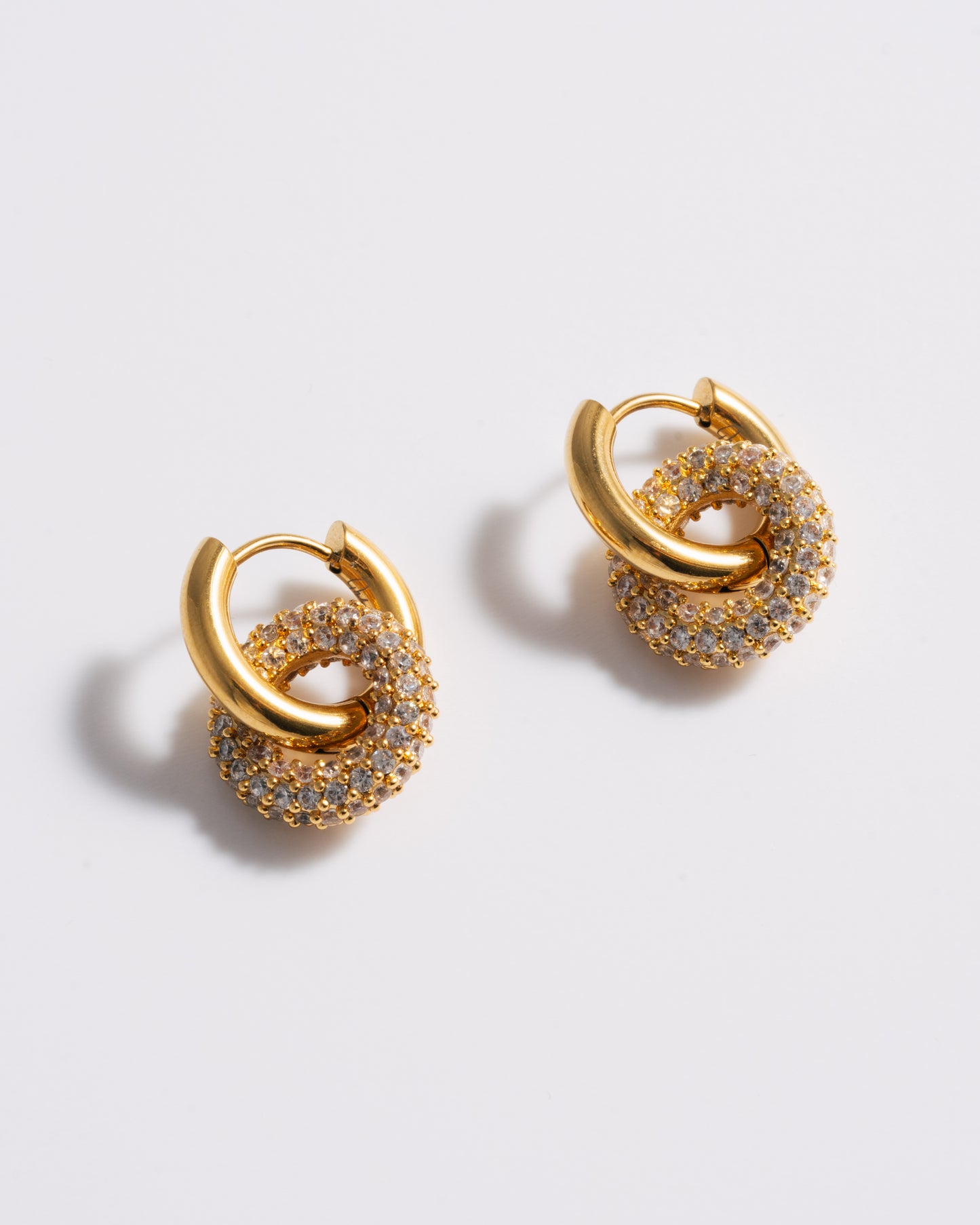 Large Pave Doughnut Earrings - Gold