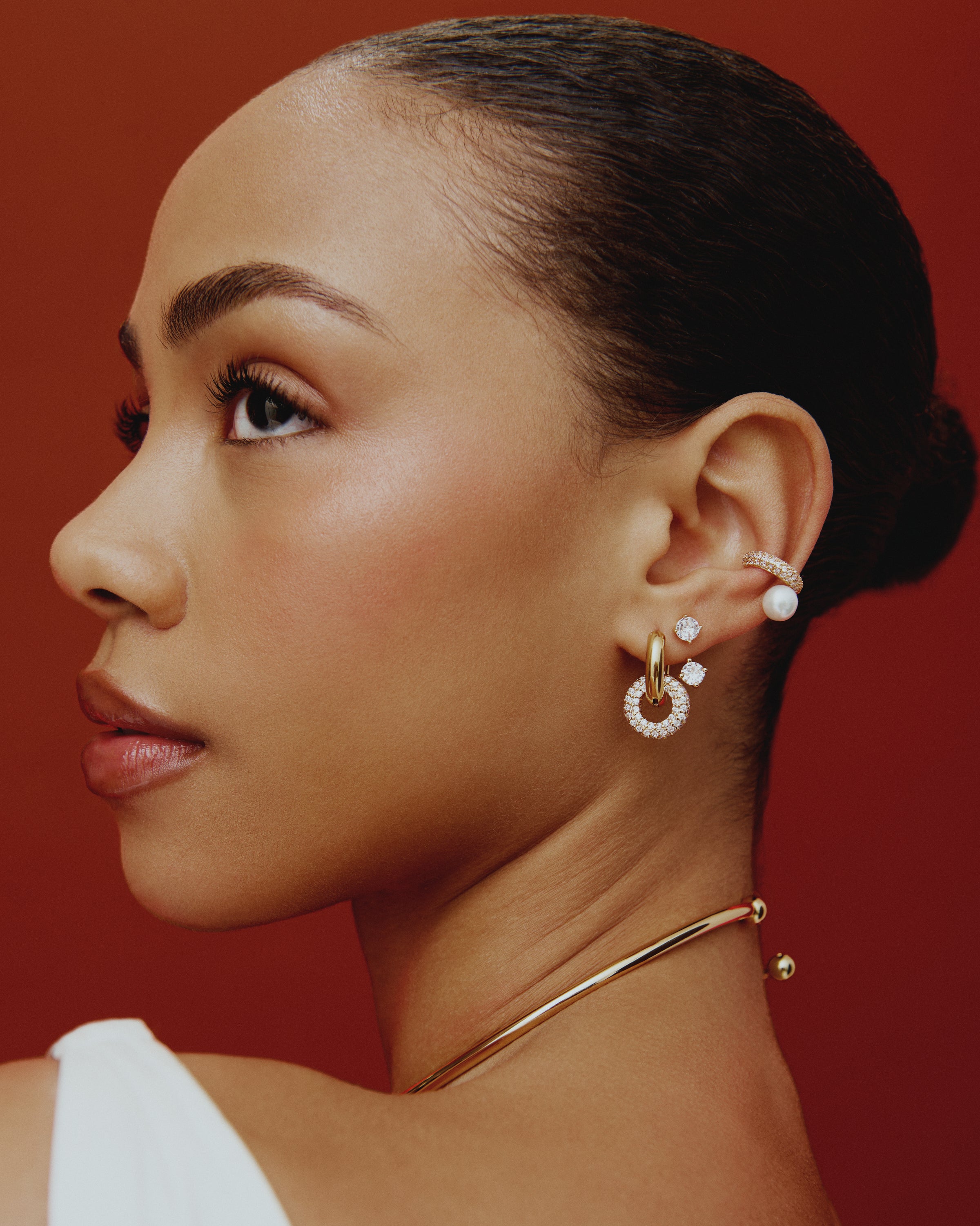 Mini Pave Doughnut Earrings - Gold