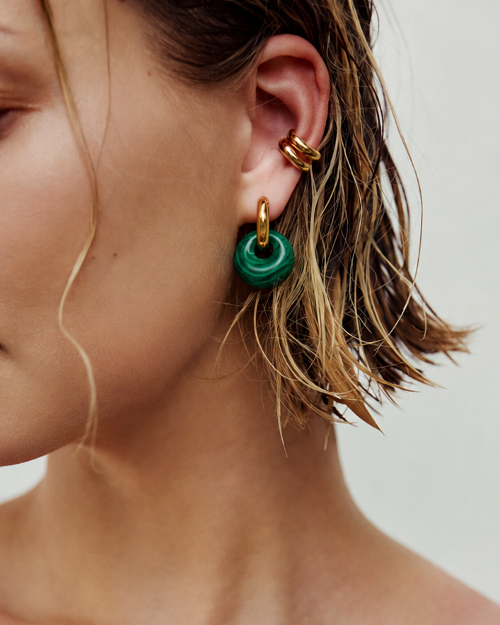 Malachite Doughnut Hoops - Gold
