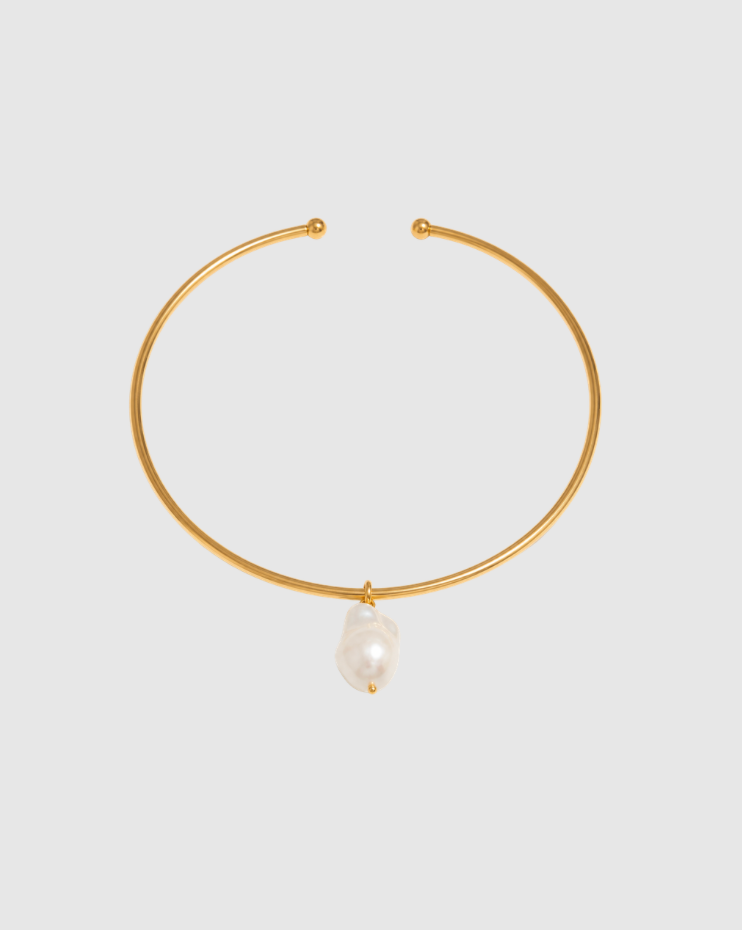 Collier ras-du-cou Lily avec perle baroque - Doré