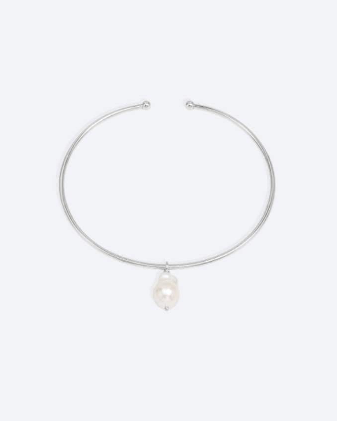 Lily Choker with Baroque Pearl - Silver
